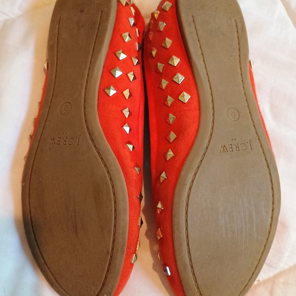 J.Crew Womens Ballet Flats Shoes Orange Suede Slip On Studded Round Toe Bow - Picture 11 of 16